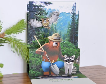 Smokey Bear pop-up card popup Smokey the Bear greeting card with prevent wildfires message