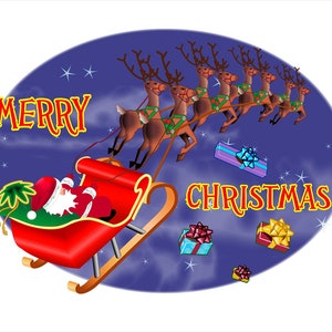 Pop up Santa Christmas card 3D Red Sleigh and reindeer greeting card image 3