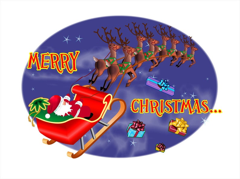 Pop up Santa Christmas card 3D Red Sleigh and reindeer greeting card image 3