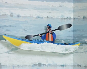 3D Pop up kayak Card ocean paddler Any occasion Greeting card