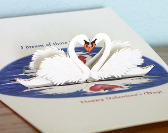 Popup Swans Card Reflect on Special Moments 3D swan card