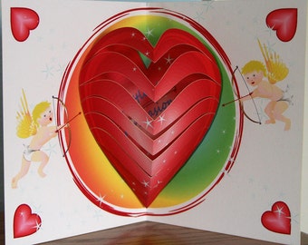 Pop-up Valentine card with cupids and Valentine card with 3D heart