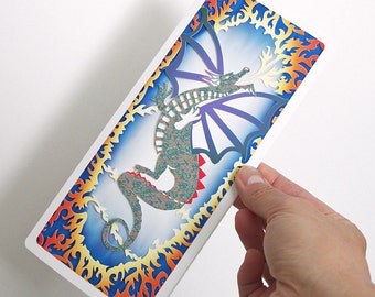 Dragon Card papercut Any occasion Fire breathing flying dragon card