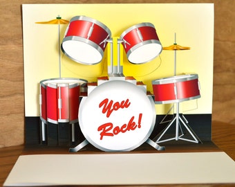 Pop up Red Drum set Birthday Card You Rock