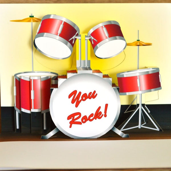 Pop up Red Drum set Birthday Card You Rock