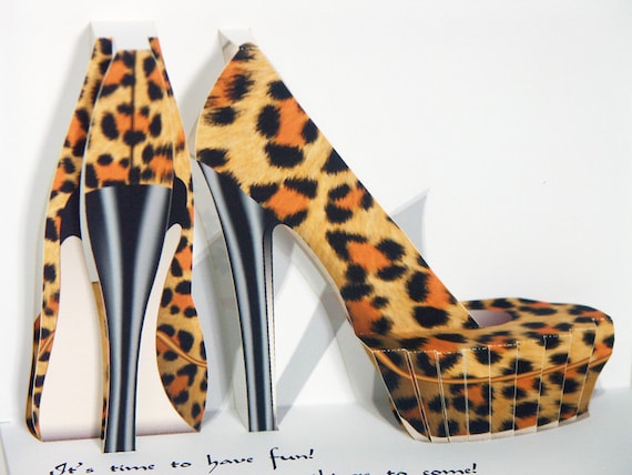 Pop up verjaardag schoenen kaart luipaard print hoge hakken - Etsy Nederland