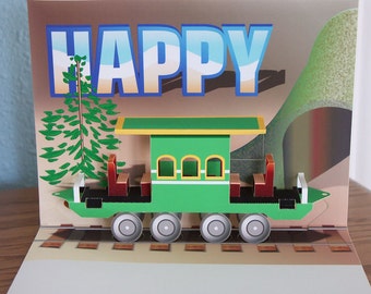 3D Pop-up Train Passenger Car Birthday card
