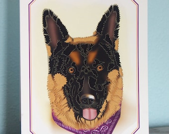 German Shepherd Dog card Papercut card blank inside