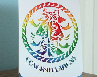 Congratulations card papercut with rainbow swirl