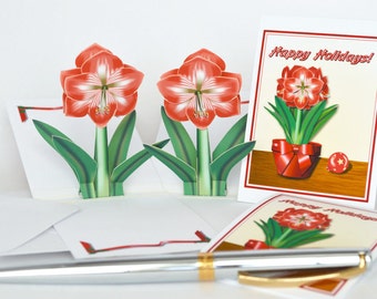 4 Holiday Amaryllis Pop-up gift cards Set of 4 floral cards