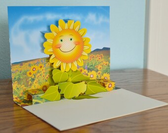 Pop-up flower Card Any occasion card Smiling Flower popup card Brighten My Day Flower card