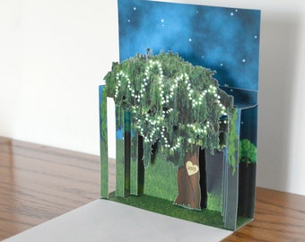 Pop up Willow tree with carved heart. Personalize this card