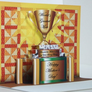 3D Pop up Mothers Day Trophy Card Worlds Greatest Mom