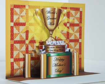 3D Pop up Mothers Day Trophy Card Worlds Greatest Mom
