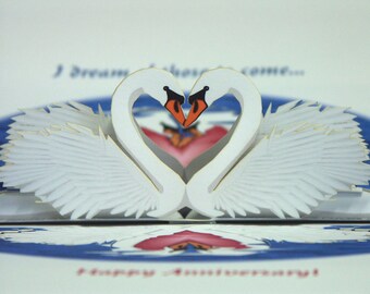 Swans Pop-up Anniversary Card Reflect on Special Moments