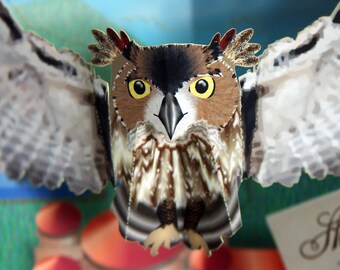 Pop up Owl Birthday Card, Flying owl with Happy Birthday message