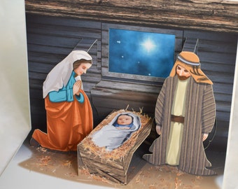 Pop up Nativity Scene Christmas card Popup Christmas card with Jesus in Manger