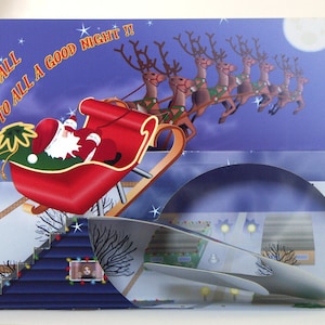 Pop up Santa Christmas card 3D Red Sleigh and reindeer greeting card