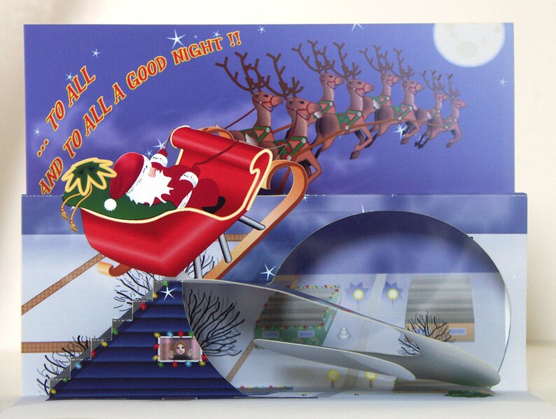 Pop up Santa Christmas card 3D Red Sleigh and reindeer greeting card image 1