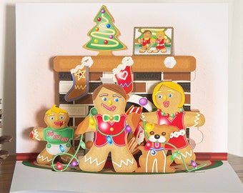 Pop up Gingerbread Family card Merry Christmas card