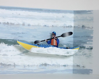 3D Pop up kayak Card ocean paddler Any occasion Greeting card
