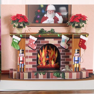 Pop up Christmas Fireplace card with popup poinsettias image 1