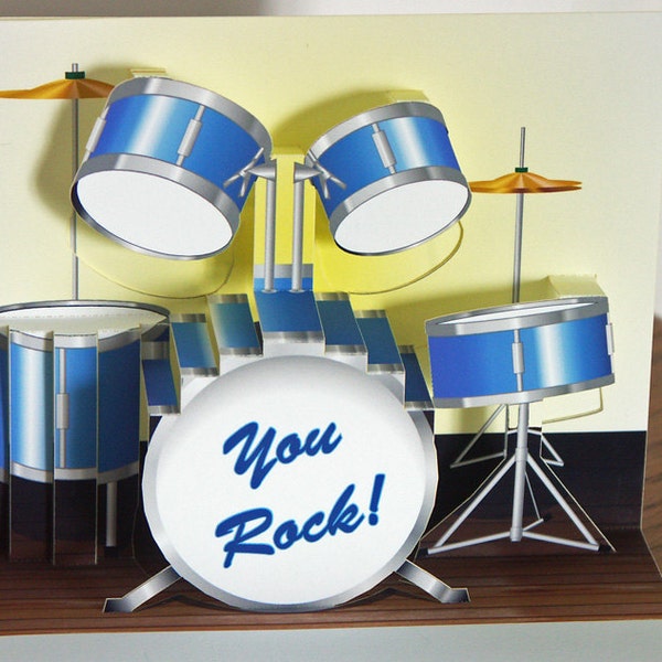 Pop up Blue Drum set Birthday Card You Rock