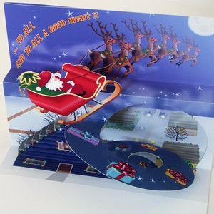 Pop up Santa Christmas card 3D Red Sleigh and reindeer greeting card image 2