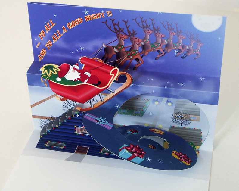 Pop up Santa Christmas card 3D Red Sleigh and reindeer greeting card image 2