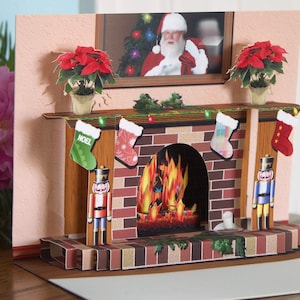 Pop up Christmas Fireplace card with popup poinsettias image 5