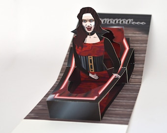 Pop up Halloween Card with Vampiress in Coffin Halloween vampire card