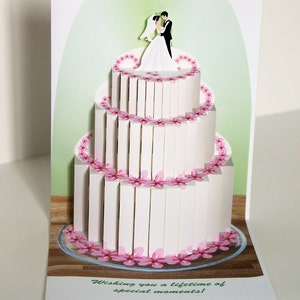 Pop up Wedding Cake card Wedding cake with Bride and Groom topper