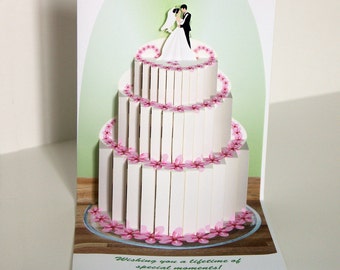 Pop up Wedding Cake card Wedding cake with Bride and Groom topper