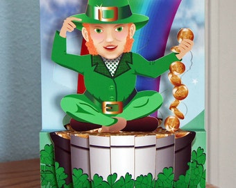 Pop up Leprechaun pot of gold and rainbow card