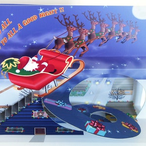 Pop up Santa Christmas card 3D Red Sleigh and reindeer greeting card image 4