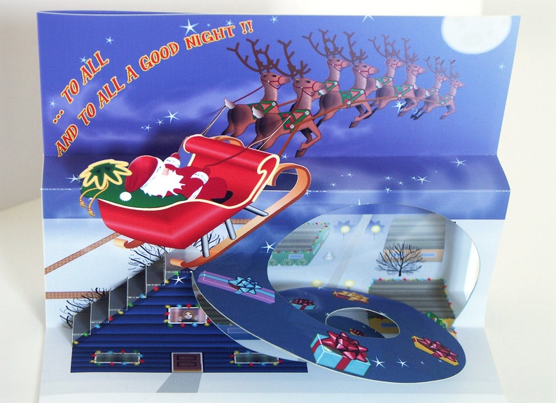 Pop up Santa Christmas card 3D Red Sleigh and reindeer greeting card image 4