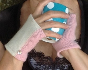 Cashmere Luxurious Pink & Cream Mitts