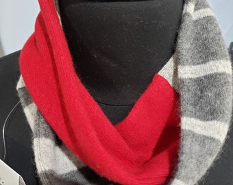 Cashmere Infinity scarf Red/Grey/Grey Stripe