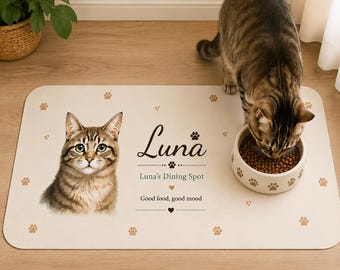 Personalized Pet Food Mat with Photo and Name, Custom Dog Bowl Placemat, Waterproof Non Slip Feeding Mat, Puppy Cat Bowl Mat, Pet Food Mat