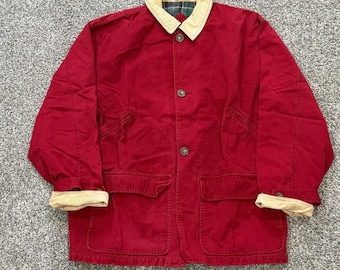 VTG 90s Northeast Terrain Company Barn Jacket Corduroy Collar Plaid Lined Mens L