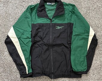 Vintage 90s Reebok Windbreaker Jacket Mens XL Green Black White Vector Logo
