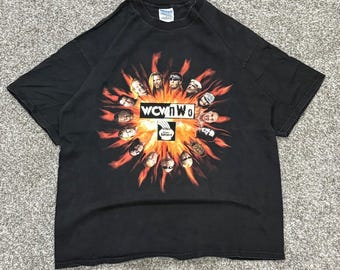Vintage 1998 WCW NWO Wrestling T-Shirt Mens XL Black Hulk Hogan Sting Rock