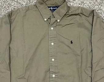 Ralph Lauren Blake Shirt Mens XL Olive Green Khaki Button Down Long Sleeve