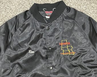 Vintage 80s Toyota Certified Master Technician Satin Bomber Jacket Black Mens XL