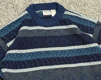 Vintage 80s Giorgio di Firenze Sweater Striped Wool Blend Made in Italy Mens L