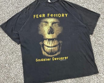 Vintage 1998 Fear Factory Smasher Devourer Band TShirt Black Mens XL Made in USA