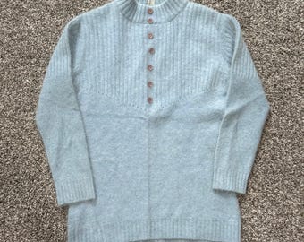 Vintage 70s Sears JR Bazaar Blue Lambswool Mohair-Style Sweater Angora Size S