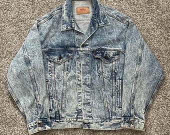 Vintage 80s Levis Acid Wash Denim Trucker Jacket Mens M Made in USA 70507 0219
