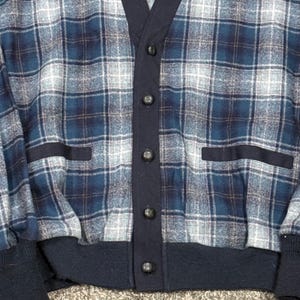 Vintage 70s 80s Pendleton Virgin Wool Cardigan Sweater Mens L Blue Plaid USA VTG Bild 5