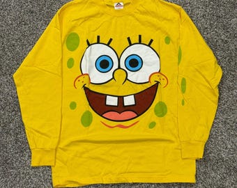 VTG 90s SpongeBob SquarePants Long Sleeve Shirt Mens L Yellow AAA Cartoon Tee